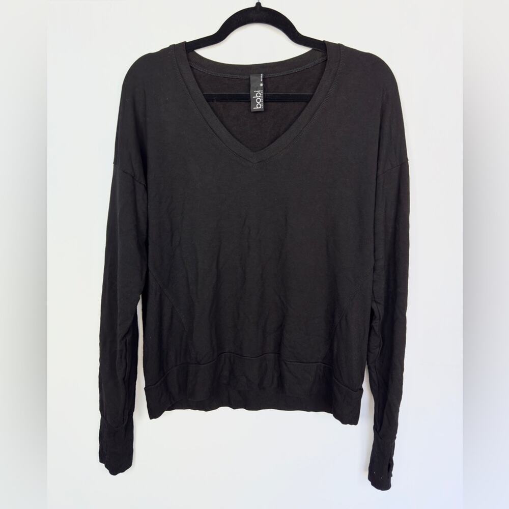 Bobi Los Angeles Black Long Sleeve V Neck Soft Sweater Shirt Size Large